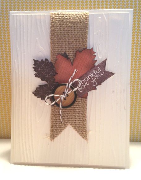 Iguanastamp! Magnificent Maple stamp and burlap ribbon from Stampin' Up! Burlap Card, Thanksgiving Cards Handmade, Carte Halloween, Autumn Cards, Thanksgiving Card, Leaf Cards, Tree Cards, Autumn Leaf, Burlap Ribbon