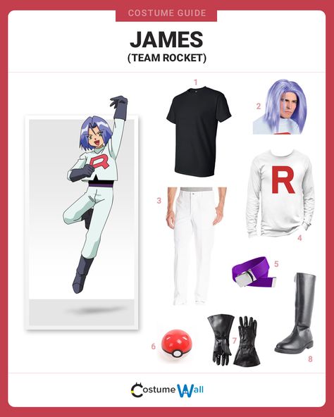 James Team Rocket Cosplay, Jesse Pokemon Costume, Diy Team Rocket Costume, James Team Rocket, Team Rocket Costume, Pokemon Costumes Diy, Team Rocket Cosplay, Rocket Costume, Team Rocket Grunt