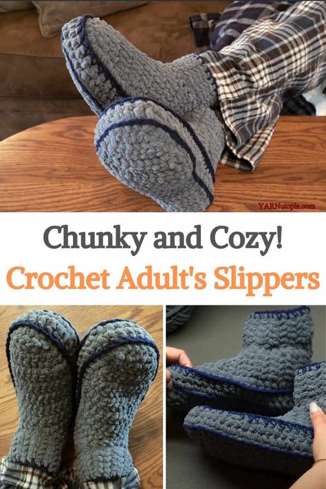 Crochet Slippers Adult Free Pattern Men, Mens Crochet Slippers Free Pattern, Crochet Mens Slippers, Mens Slippers Crochet Pattern, Mens Slippers Crochet, Crochet Slippers Adult Free Pattern, Crochet Boots Pattern, Crochet Slipper Boots, Knitted Shoes