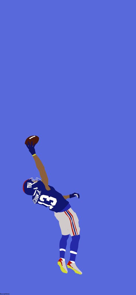 An illustrated wall paper of former Giants wide receiver OBJ and his iconic one handed catch. Obj One Hand Catch, Wide Receiver Wallpaper, Obj Wallpaper Iphone, Obj Catch, Obj Wallpaper, Odell Beckham Jr Catch, Nfl Photography, Odell Beckham Jr Wallpapers, Players Wallpaper