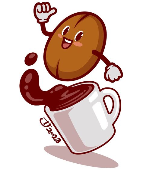 Coffee Bean Cartoon, Coffee Bean Character, Coffee Bean Illustration, Bean Cartoon, Logo Design Coffee, Sketchbook Challenge, Coffee Cartoon, Coffee Board, Cute Coffee Cups