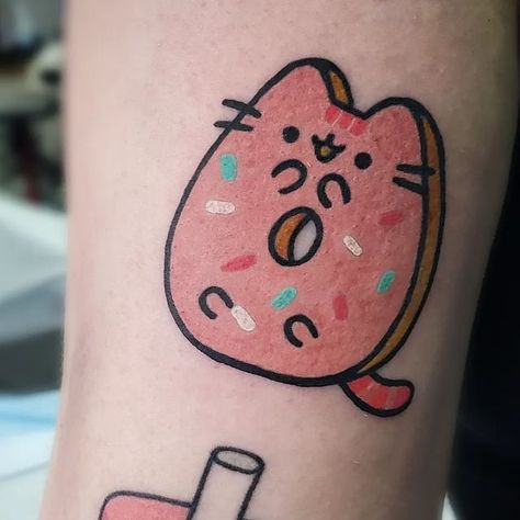 Pusheen Tattoo, Donut Tattoo, Healed Tattoo, Tattoo 2024, Traditional Tattoo Inspiration, Piercings Ideas, Tattoos Inspo, Food Tattoos, Kawaii Tattoo