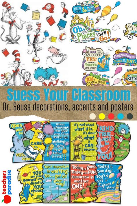 Dr Seuss Classroom Theme, Dr Seuss Characters, Dr Seuss Classroom, Seuss Classroom, The Cat In The Hat, Inspiring Messages, Cat In The Hat, Classroom Crafts, Move Mountains