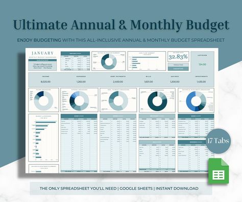 Annual & Monthly Budget Spreadsheet | Google Sheets Budget Template, Monthly Budget Planner, Finance Planner, Yearly Budget, Pastel questionnairesforplanners #plannerlayouts Budget 2024, Yearly Budget, Spreadsheet Design, Budget Spreadsheet Template, Budget Template Free, Weekly Budget Planner, Monthly Budget Spreadsheet, Interactive Charts, Excel Budget