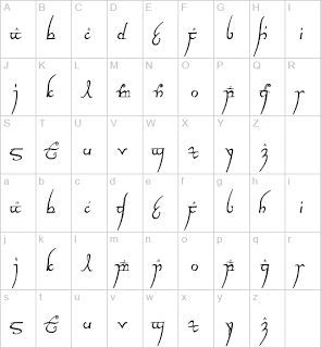 Elvish writing; This is gorgeous, I had no idea it was so obviously similar to English cursive script Elvish Alphabet, Tolkien Language, Tolkien Elvish, Elvish Writing, Elvish Tattoo, Alfabeto Viking, Elvish Language, Lotr Tattoo, Lord Of The Rings Tattoo