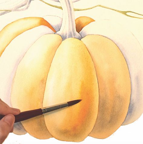 paint a pumpkin wash Colored Pumpkins Painting, Pumpkin Tutorial Painting, Watercolour Paintings Of Pumpkins, Pumpkin Painting Ideas Watercolor, Water Color Pumpkin Painting Ideas, Cute Pumpkin Pictures, Pumpkin Painting Watercolor, Pumpkin Watercolor Paintings Easy, Painting Of Pumpkins