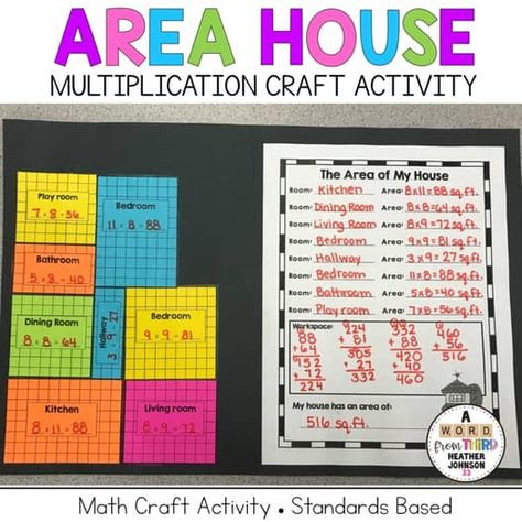 Area Craft Project House by Heather Johnson 33 | TPT Area Model, Teaching Math Strategies, Maths Area, Middle School Math Classroom, House Craft, Project House, Teaching Third Grade, Math Crafts, Math Measurement