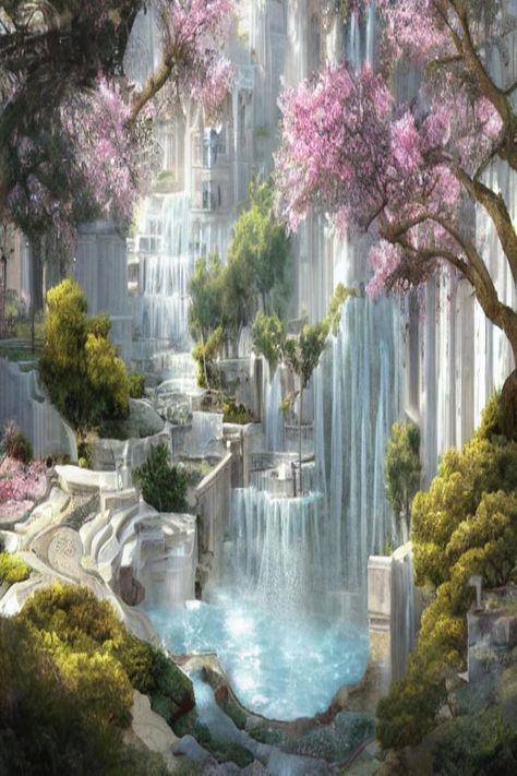 Elf City, Elven City, Fantasy Story Ideas, Kingdom City, Eco City, Dreamy Artwork, Water Aesthetic, Fantasy Castle, Fantasy City