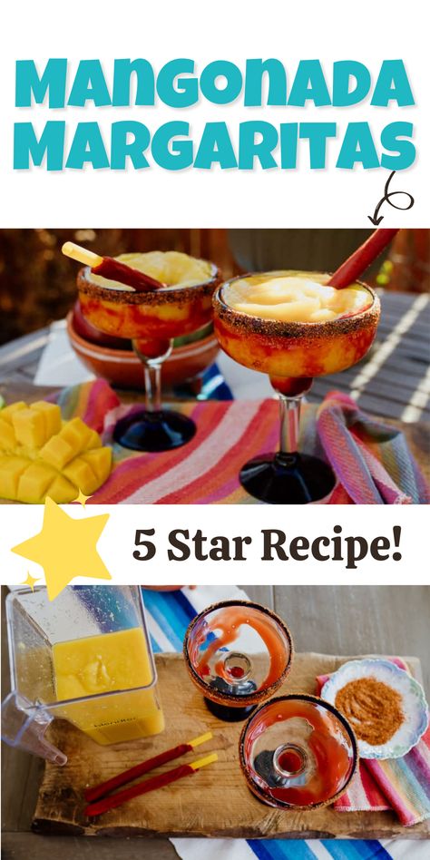 Mangonada Margaritas in two glasses. Mangonada Margarita Recipe, Mangorita Recipe, Mangonada Margarita, Daiquiri Recipes, Food In Mexico, Modern Cocktails, Frozen Mango Margarita, Tamarind Fruit, July Desserts