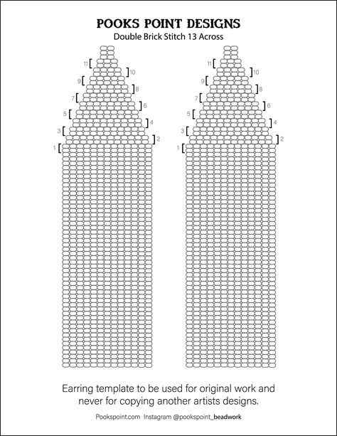 Double Brick Stitch, Brick Stitch Pattern Earring, Seed Bead Jewelry Tutorials, Brick Stitch Tutorial, Earrings Template, Loom Designs, Earring Template, Seed Bead Jewelry Patterns, Bead Loom Designs