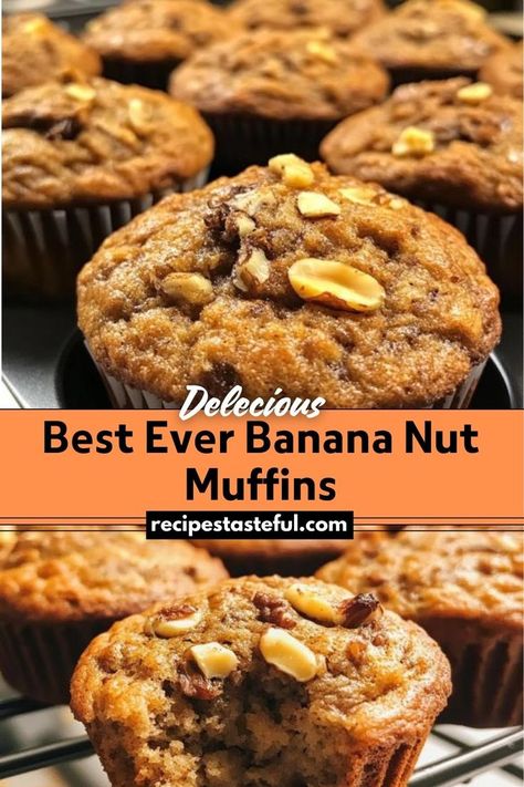 These Best Ever Banana Nut Muffins are soft, moist, and packed with the rich flavors of ripe bananas and crunchy walnuts. Perfect for breakfast or a snack, these muffins offer a delightful balance of sweetness and nutty texture. Soft Banana Recipes, 3 Banana Muffin Recipe, Best Ever Banana Muffins, Banana Nut Muffins Recipe Moist, What To Do With Ripe Bananas, Banana Nut Muffins Easy, Banana Nut Cupcakes, Recipes For Ripe Bananas, Best Banana Nut Muffins