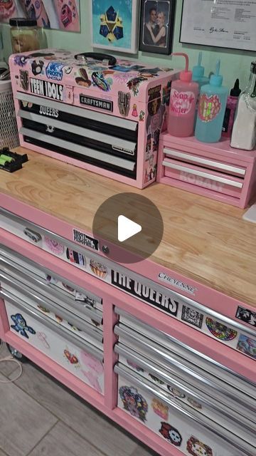 Tool Chest Craft Storage, Mini Toolbox Ideas, Tool Chest Organization Ideas, Kobalt Mini Toolbox Ideas, Salon Station Ideas Diy, Tool Box Dresser, Custom Tool Boxes, Pink Tool Box, Tool Chest Organization