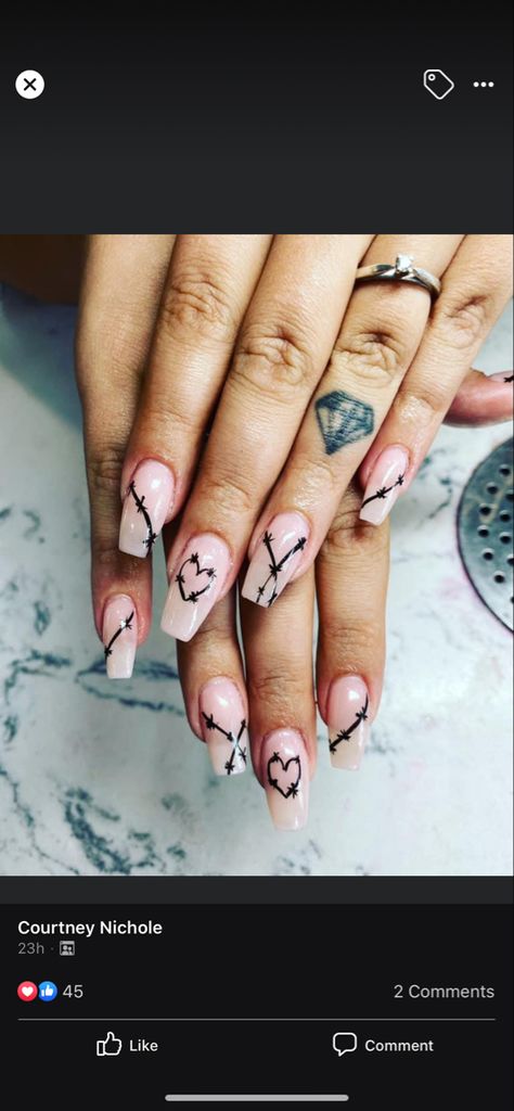 Barb Wire Heart Nails, Barbwire Heart Nails, Barbed Wire French Tip Nails, Bobwire Nails, Barbed Wire Heart Nails, Barb Wire Nails, Barbwire Nails, Barbed Wire Nails, Rodeo Nails