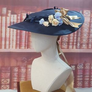 THE DUCHESS 18th Century Inspired Bergere Hat many Colours and Trim Available - Etsy Bergere Hat, 18th Century Hats, Historical Hats, Victorian Hats, 18th Century Clothing, Steampunk Hat, Hat Patterns To Sew, Regency Dress, Elegant Hats