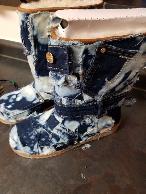 Customized Jean Uggs 😍😍 Custom Ugg Boots, Custom Louis Vuitton Uggs, Jean Ugg Boots Diy, Denim Uggs, Custom Uggs, Rhinestone Ugg Boots, Diy Clothes Design, Ugg Boots, Winter Boot