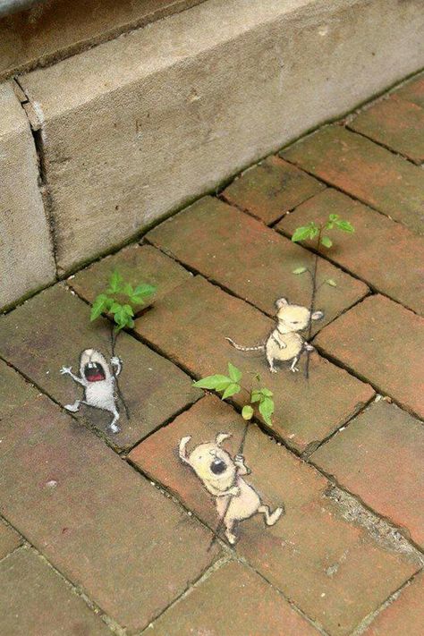 Pavement Chalk Art, Street Chalk Art, Playground Painting, Illusion Kunst, Street Art Illusions, David Zinn, Pavement Art, Urbane Kunst, Street Art Banksy