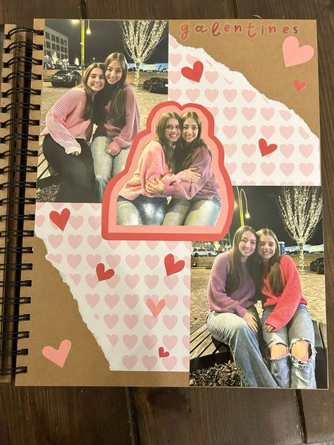 #scrapbook #scrapbooking #scrapbooklayout #scrapbookinglayouts #senioryearscrapbook #galentines #valentines What To Make Your Friends For Christmas, Scrapbook Birthday Gift, Birthday Scrapbook Pages Ideas, Scrap Pages Ideas, Best Friends Album Ideas, Scrap Book Ideas Layouts Aesthetic, February Scrapbook Page, Friend Album Ideas, Scrapbook Binder Ideas