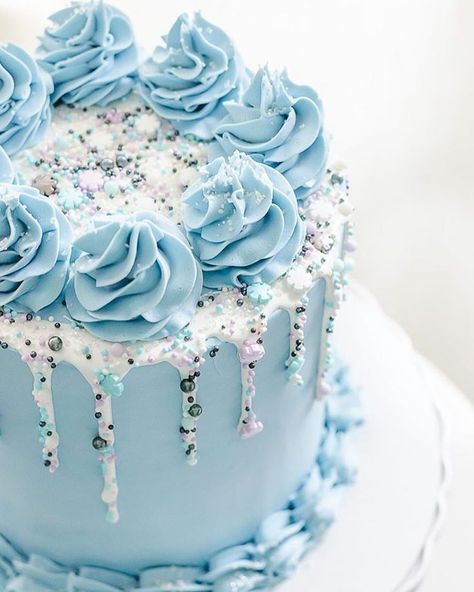 I think it’s amazing how @brittanymaycakes has revolutionised the humble drip cake & helped start the fascinating trend of The Sprinkle… Blue Cake With Sprinkles, Blue Frosted Cake, Dripping Cake Designs, Blue Sprinkle Cake, Blue Icing Cake, Cake Designs Blue, Blue Christmas Cake, Blue Bday Cake, Pastel Blue Cake