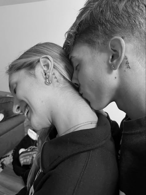 Bf Matching Tattoos, Him Her Tattoos Couple, Tattoo Matching Couples Aesthetic, Couple Piercings, Tattoo Girlfriend, Small Tattoo For Boyfriend, 444 Tattoo Ideas For Couples, Matching Boyfriend And Girlfriend Tattoo, Matching Tat Couple