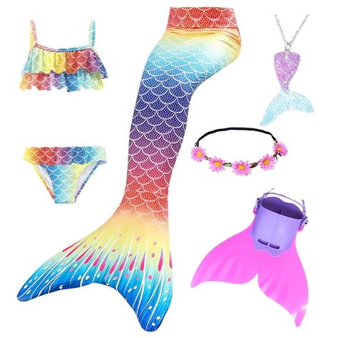 Summer Girl Mermaid Tail With Monofin Halloween Costume Princess Dress Swimsuit Diy Mermaid Tail For Kids, Fireman Costume, Inflatable Dinosaur Costume, Pet Costumes Cat, Girls Mermaid Tail, Halloween Costume Suit, Costume Princess, Halloween Cupcake Toppers, Princess Halloween Costume