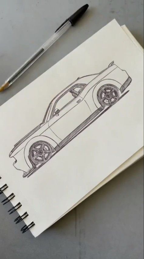 Art Cars Drawing Sketches, Car Drawing Sketches Easy, Car Sketch Simple, Challenger Drawing, Car Design Sketch Draw, Cars Drawing Easy, Luxury Car Interior Design, Car Drawing Sketches, Bmw Sketch