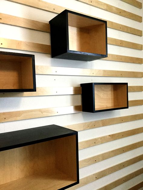 French Cleat Shelves, Cleat Wall Storage, Slat Wall With Shelves, Slat Wall Storage, French Cleat Wall, French Cleat Storage, Cleat Wall, Storage Furniture Design, French Cleat System