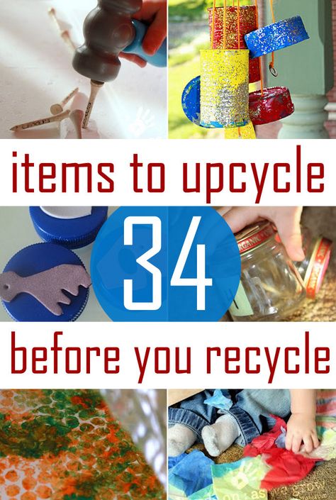 Being Mindful of our carbon footprint means recycling in clever ways.  If you're the artsy-crafty type....here are some Ideas for upcycling before you recycle. Diy Crafts For Toddlers, Recycled Crafts Kids, Recycled Art Projects, Up Cycle, Upcycle Ideas, Diy Upcycling, Recycled Projects, Upcycle Recycle, Reduce Reuse Recycle