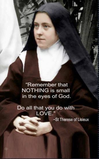 “Remember that nothing is small in the eyes of God. Do ALL that you do with LOVE.” St Therese of Lisieux. Santi Cattolici, St Teresa, Saint Quotes Catholic, St Therese Of Lisieux, Thérèse Of Lisieux, Catholic Images, St Therese, Saint Quotes, Divine Mercy