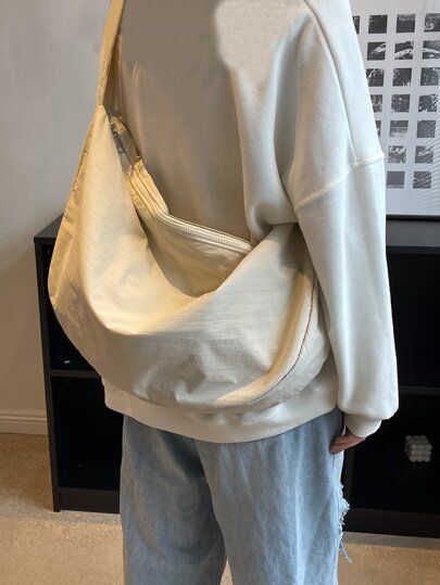 Men Minimalist Hobo Bag | SHEIN USA University Freshman, Sling Bag Canvas, Sling Bag Men, Sling Bag For Men, Modest Casual Outfits, Mens Bags Fashion, Japanese Bag, Cream Bags, Diy Bag Designs