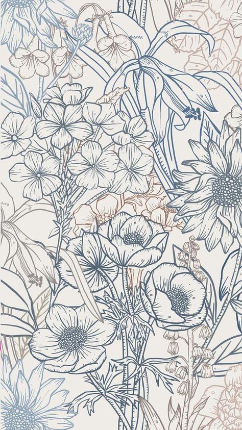 Aesthetic floral iPhone wallpaper, hand drawn line art design in neutral color | free image by rawpixel.com / Aum Modern Line Art, Hand Drawn Floral, Girly Design, Drawn Floral, Line Flower, Book Wallpaper, Floral Drawing, Line Art Design, Blue Lavender