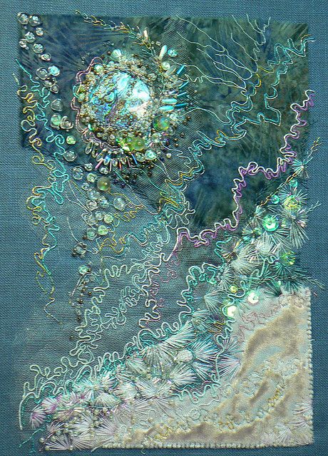 Float | Flickr - Photo Sharing! By Carol Walker Her sister Lee Ann is also textile artist. Carol Walker Textiles, Ice Embroidery, Bubble Embroidery, Painting With Fabric, Fabric Collage Art, Collage Embroidery, Carol Walker, Shell Embroidery, Bubble Fabric