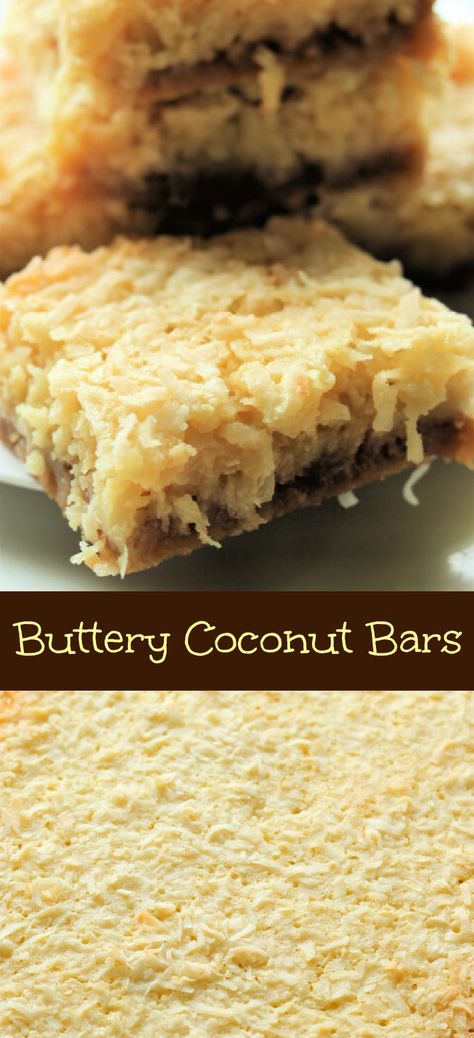 Buttery Coconut Bars are a real treat if you like coconut. Some people do and some people don't. More for those of you who do! People love bars and they also like making them because you can put them in a pan, bake them, cool them, cut them and enjoy them. These bars are the perfect combination of sweetened shredded coconut, flour, brown sugar, vanilla, butter, sweetened condensed milk, and eggs. Buttery Coconut Bars are a wonderful dessert. They are packed with so much flavor. Buttery Coconut Bars, Coconut Bars Recipe Condensed Milk, Butterscotch Coconut Bars, Coconut Butter Bars 12 Tomatoes, Shredded Coconut Recipes, Chocolate Chip Coconut Bars, Coconut Bounty Cookie Bars, Coconut Butterscotch Chocolate Chip Bars, Condensed Coconut Milk