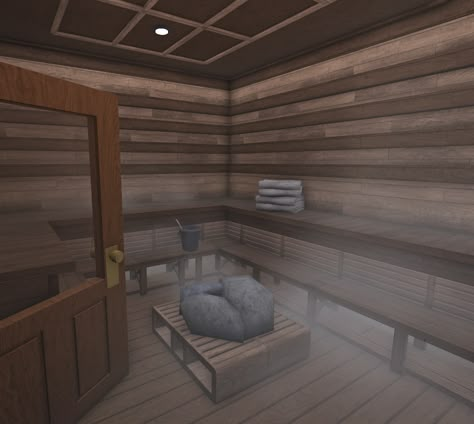 Bloxburg Spa Layout, Bloxburg Hotel Lobby Ideas, Roblox Hotel Ideas, Bloxburg Lobby Ideas, Bloxburg Yoga Room, Bloxburg Yoga Studio, Bloxburg Home Gym, Basement Ideas Bloxburg, Bloxburg Sauna