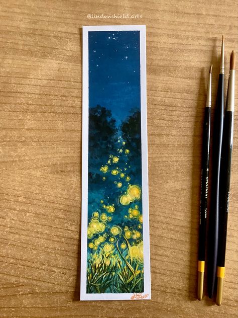 Artistic Bookmarks, Bookmark Art Ideas, Gouache Bookmark, Bookmark Illustration, Bookmark Painting Ideas, Bookmark Painting, Bookmark Art, Cute Bookmark Ideas, Firefly Painting