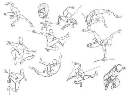 Spider Verse Pose Reference, How To Draw Spiderman Poses, Anatomy Reference Spiderman, Poses For Spiderman, Spider Woman Poses Reference, Spider Man Oc Poses, Spider Man Anatomy Poses, Cool Spiderman Poses, Spider Man Art Base