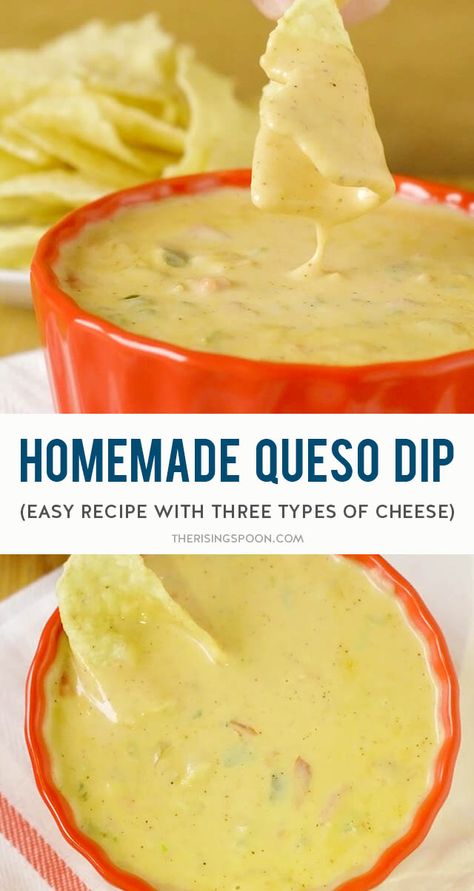 Easy Homemade Queso, Queso Dip Easy, Homemade Queso Dip, Queso Cheese Dip, Homemade Queso, Queso Dip Recipes, Queso Recipe, Queso Cheese, Queso Dip