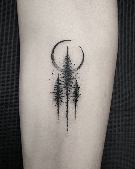 Small Nature Tattoo, Tree Tat, Pine Tattoo, Forest Tattoo, Pine Tree Tattoo, Future Tattoo Ideas, Tree Tattoos, Tree Tattoo Designs, Forest Tattoos