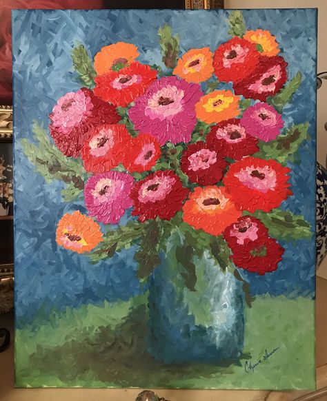 Painting Canvas Flowers, Painting On Canvas Flowers, Zinnia Flower, Canvas Flowers, Zinnia Flowers, Acrylic Painting Flowers, Farmhouse Modern, Acrylic Painting On Canvas, Painting Canvas