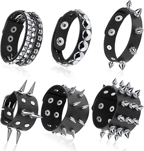 Amazon.com: 6 Pieces Punk Studded Bracelet Rivets Bracelet Leather Rivets Bracelet Cuff (Classic Style) : Clothing, Shoes & Jewelry Studded Bracelet, Wrap Bangles, Womens Cuff Bracelets, Metal Spikes, Leather Rivets, Hand Accessories, Black Leather Bracelet, Packing Jewelry, Estilo Punk