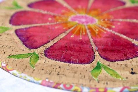 Painted Cork Blooms ~ new pattern - Marveles Art Studios Cork Fabric Projects, Painting Cork, Dyi Painting, Paint Cork, Cork Purse, Flow Painting, Cork Fabric, Fabric Projects, Fabric Art