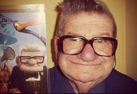 Carl Fredricksen, a Pixar character from the movie "Up" is shown on the left, and on the right, a real live old guy who looks just like his animated counterpart. Humour, Message Boards, New Images, Mickey And Friends, Falling Down, Bones Funny, Free Image, Disney Pixar, Make Me Smile