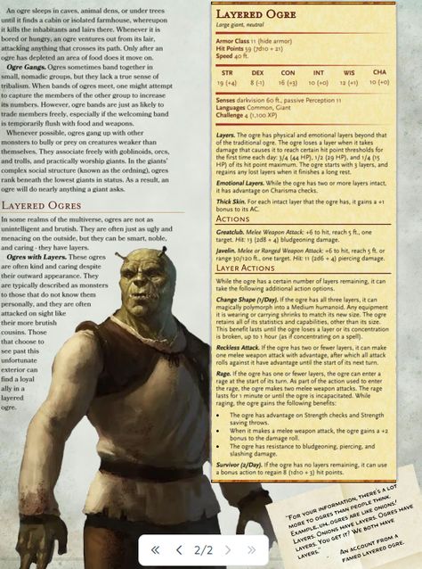 Dnd Shrek, Dnd 5e Cryptids, Dnd Monster Stat Block, Dnd Monsters Homebrew, Ogre Dnd, Dnd Stat Blocks, Dnd Enemies, Homebrew Monsters, 5e Monsters