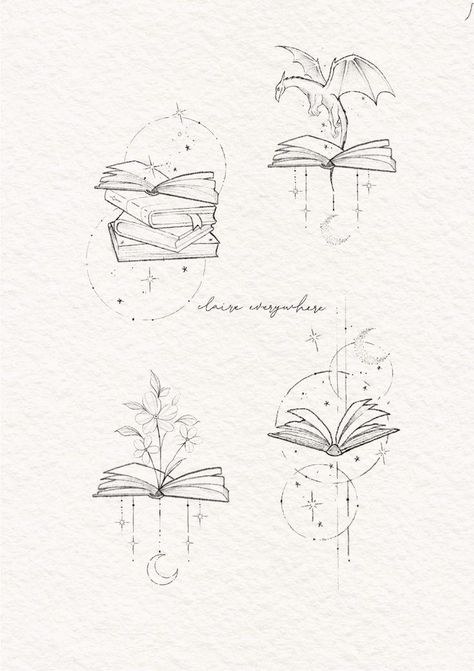 Booktok and fantasy inspired flash designs available to buy as tattoo tokens on my website Dainty Reading Tattoos, Fantasy Inspired Tattoo Sleeve, Fantasy Tattoo Designs Drawings, Booktok Tattoos Small, Bookish Matching Tattoos, Bff Book Tattoos, Book Love Tattoo, Fairy Book Tattoo, Minimalist Book Tattoo Ideas