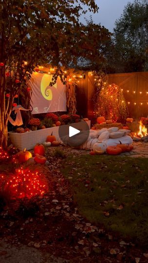 30K views · 7.5K reactions | What’s this? What’s this?!🍿🎥🎃

That’s right… Halloween movie night featuring one of my favorite’s as a child, The Nightmare Before Christmas! Probably one of my faves, because it merges two magical seasons in to one.🥰✨ 

We are still enjoying the Fall/Halloween season until next week! What should we watch out here next??

Also, did you see my adorable little Zero ghostie dog hanging from the tree?🥹 6 more days til Halloween!🎃

#halloweenmovienight #outdoormovienight #outdoormovie #halloweenparty #halloweenpartyideas #nightmarebeforechristmas #firepit | Kara Bowman | Urock Karaoke · Jack's Lament (From "The Nightmare Before Christmas") Fall Movie Night Outside, Outdoor Movie Party, Portable Screen, Orange String Lights, Popcorn Candy, Halloween Movie Night, Screen Outdoor, Backyard Movie Nights, Outdoor Projector