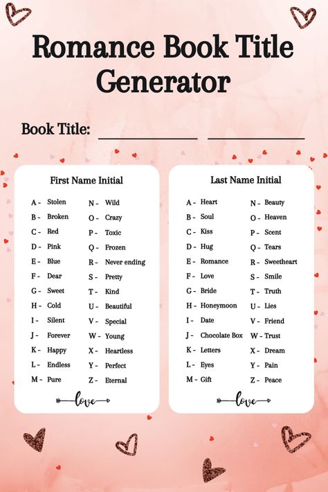 Good Title Ideas, Good Wattpad Story Names, Romance Book Name Generator, Title For Wattpad Story, Wattpad Stories Name Ideas, Titles For Story Writing, Book Titles Ideas Wattpad Romance, Story Name Ideas Writing Prompts, Fantasy Romance Book Title Ideas