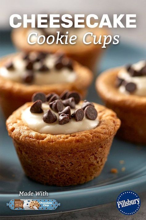 Mini Cheesecake Cookie Cups, Cream Cheese Brownie Bites, Cheesecake Cookie Cups Recipe, Mini Muffin Cookie Cups, Cream Cheese Cookie Cups, Cookie Dough In Muffin Tin, Chocolate Chip Cookies In Muffin Tin, Mini Cookie Cups Recipe, Cream Cheese Filling For Cookies