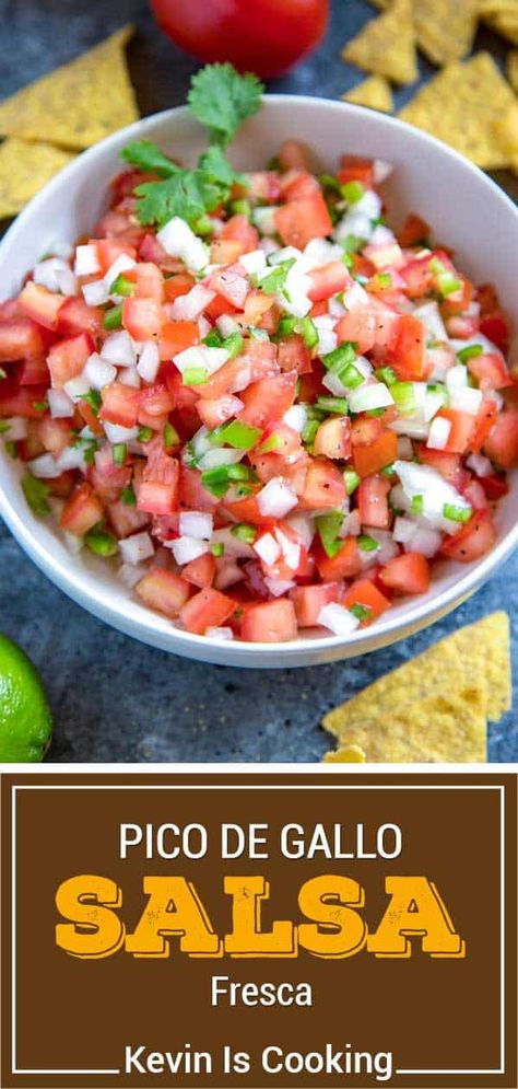 Make pico de gallo in just 15 minutes! Tomatoes, onions, chiles, limes, and cilantro are all in play in this easy salsa recipe. Picodegallo Salsa, Homemade Pico, Fresh Salsa Recipe, Easy Salsa Recipe, Salsa Guacamole, Homemade Salsa Recipe, Best Salad Recipes, Roma Tomatoes, Idee Pasto Sano