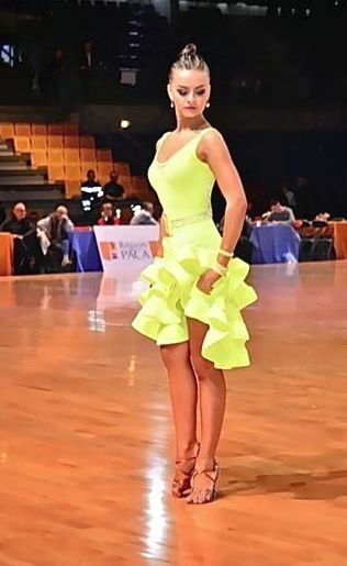 Simple yellow dress with ruffles...Dancesport competition, Latin dance dress, Latin Dancesport dress, how to sew Latin dance dress, how to make ballroom dancing dress, Latin skirt, ballroom dress, country dance dress, line dance costume, latin dance costume, ballroom costume, ballroom fashion, ballroom dancesport, sewing programs, online sewing school, sewing course, sewing classes, ballroom dress pattern, rhinestones, leotard Ballroom Blitz, Ballroom Dress Inspiration, Structured Skirt, Ballroom Fashion, Dancesport Dresses, Dance Competition Dress, Ballroom And Latin, Latin Ballroom Dresses, Ballroom Costumes