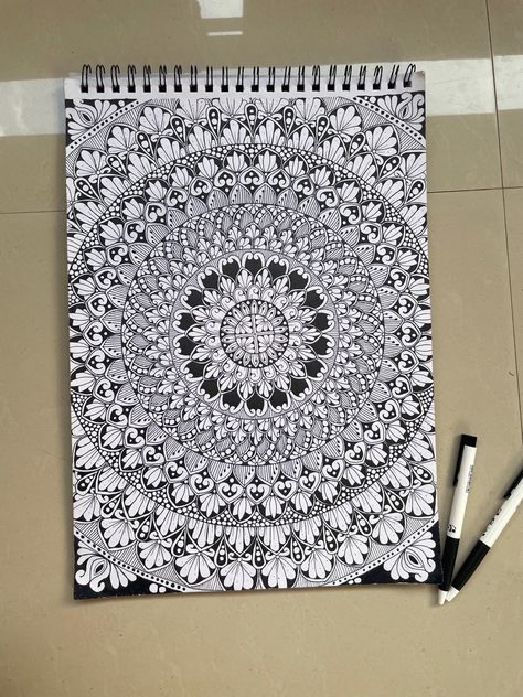 A3 size full page mandala A3 Size Mandala Art, Mandala Full Page, Full Page Mandala Art, Drawing Time, Black Mandala, Mandala Art Therapy, Quick Crafts, Book Art Diy, Mandala Design Art