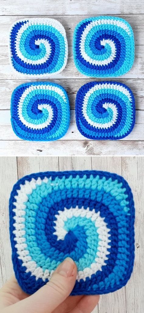 Spiral Crochet Pattern, Free Crochet Square, Motifs Afghans, Motifs Granny Square, Granny Square Crochet Patterns Free, Crochet Motif Patterns, Crochet Circles, Crochet Granny Square, Crochet Square Patterns